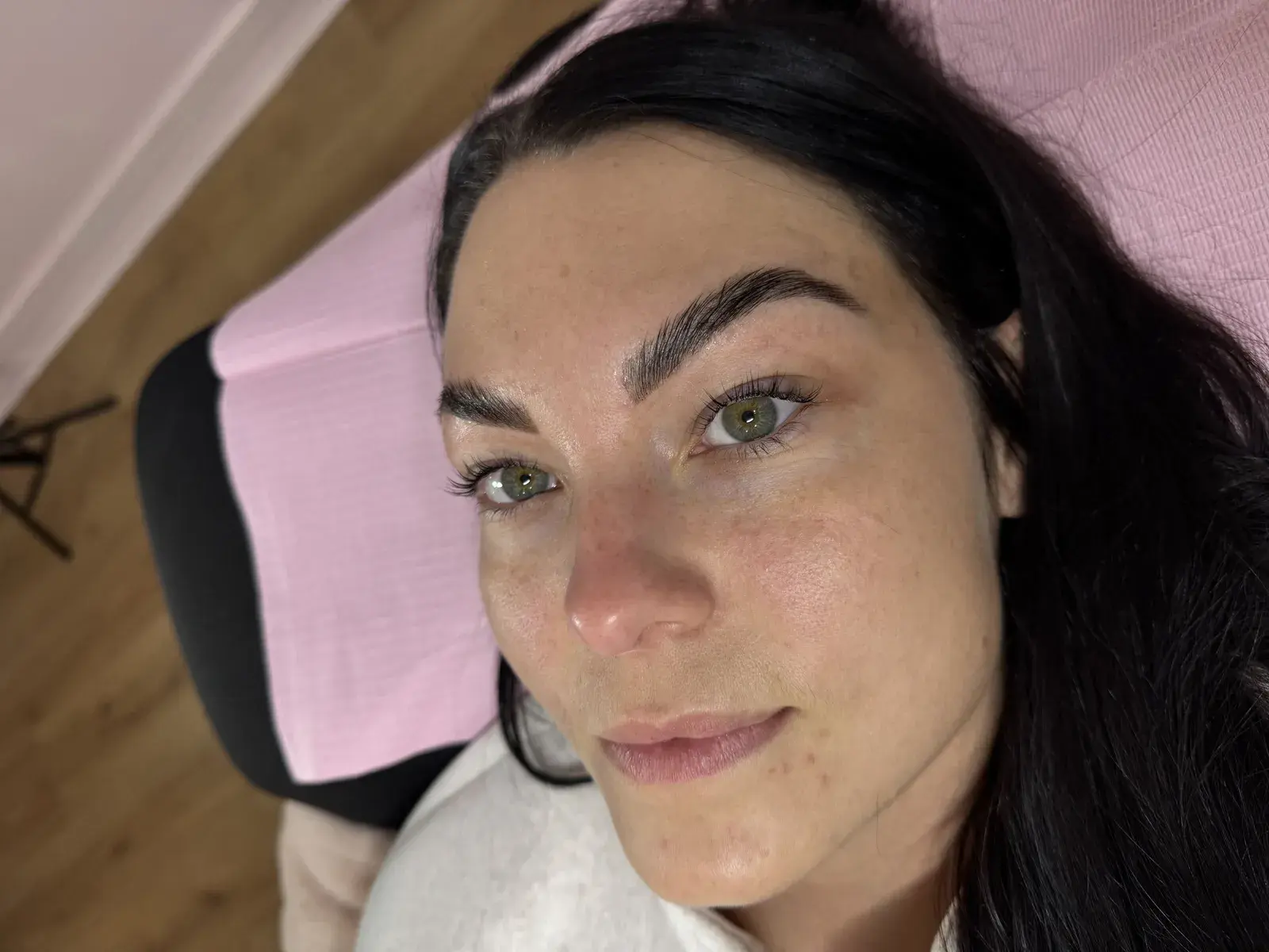 Brow lamination and lash lift result on a client