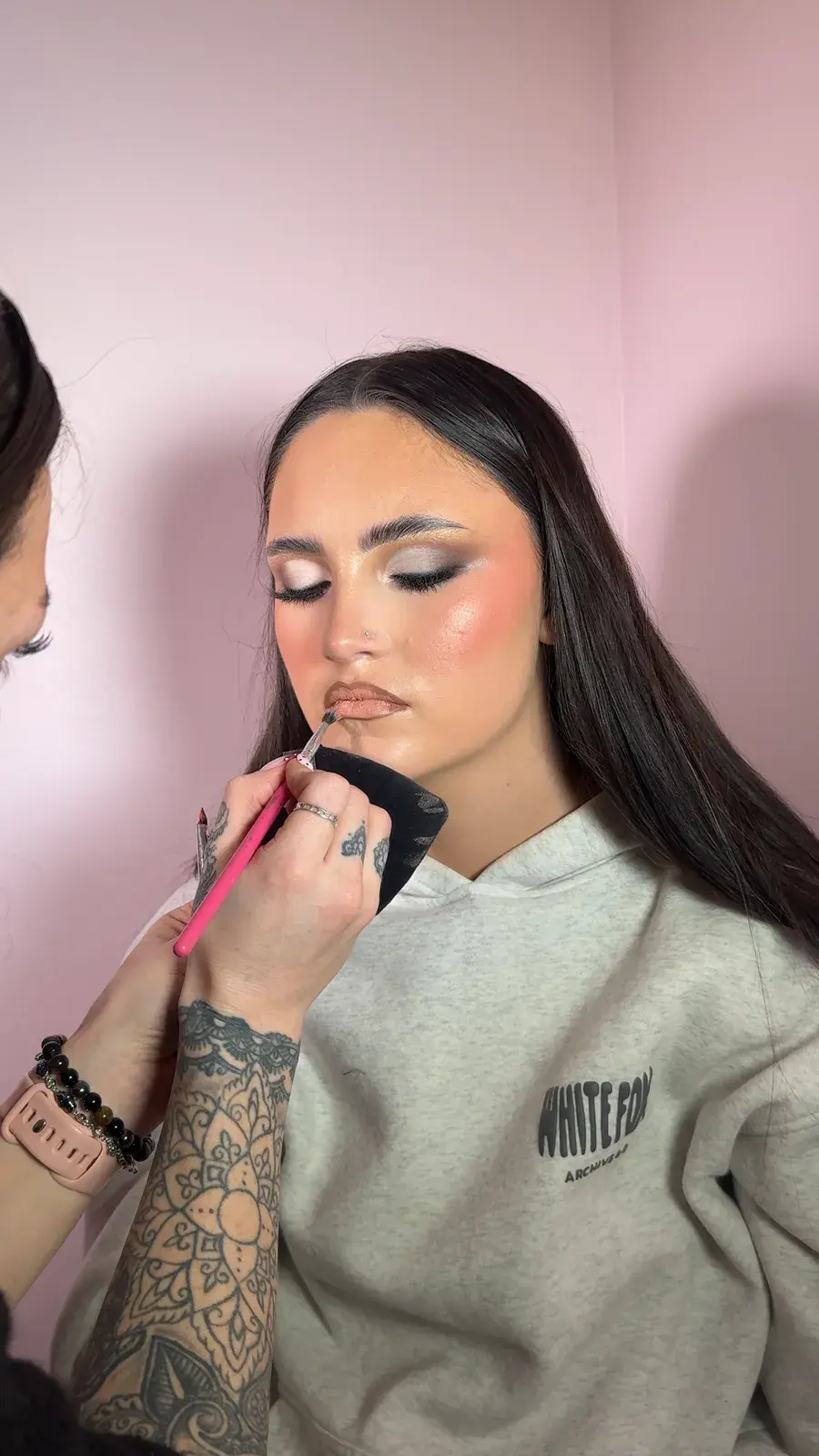 Makeup being applied to a client at House of Doll Studios in Caerphilly